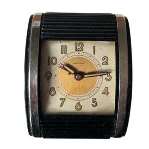 Vintage 1950s Westclox Travel Alarm Clock Art Deco Retro Roll Top Closure READ